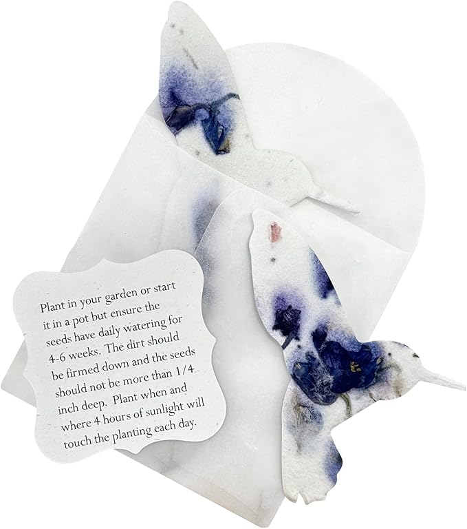 Set of 24 Purple Hummingbird Seed Paper – Writable & Plantable Wildflower with Envelopes & Planting Guides, Gift for Plant Lover, Use for Funeral, Memorial, & Celebration of Life