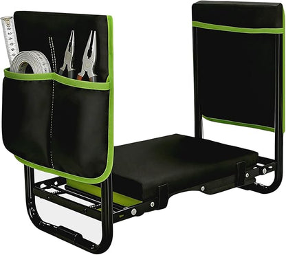 Garden Kneeler and Seat, Heavy Duty Gardening Stool with 1.8" Thick Detachable Kneeling Pad, Foldable Bench Chair with 2 Tool Pouches for Knee & Back Pain Relief for Women, Men, Seniors (Green)