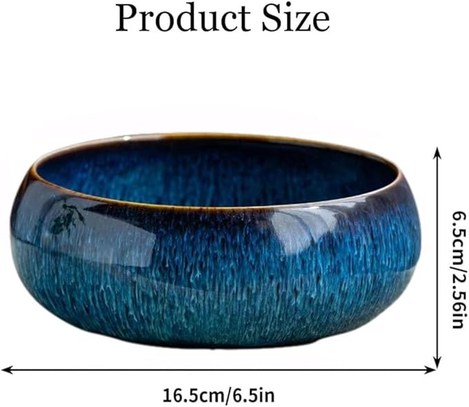 Lotus Bowl Planter, Lotus Bowls for Planting in Water Indoors, Bonsai Bowl Lotus Flower Seeds, Ceramic Planters for Indoor Plants (Dark Blue)