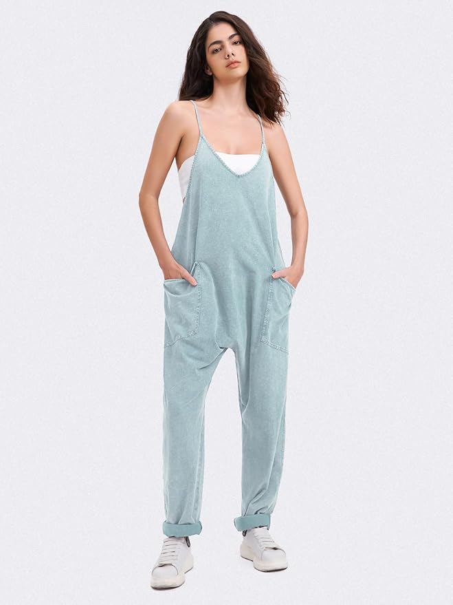 EXLURA Womens Casual Summer Jumpsuits 2026 Romper Bib Outfits Beach Vacation Denim Trendy Fashion Overalls with Pockets