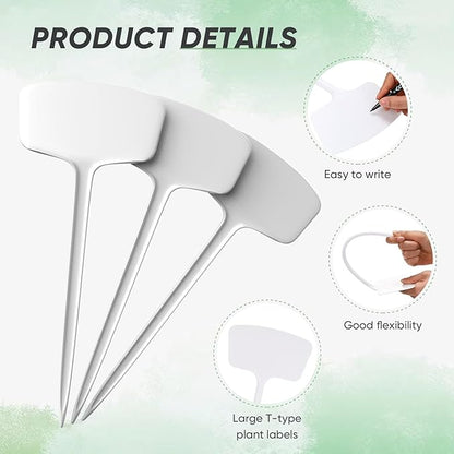 50 Pcs 14.2 Inch Plastic Plant Labels Tags T Type Plant Markers with Pen for Outdoor Indoor Garden Pot Herbs Flowers Vegetable(White)