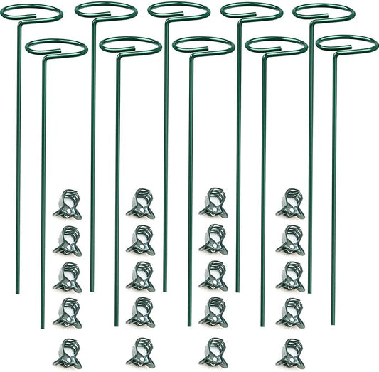 10 pcs 20 inch Metal Single Stem Flower Plant Support Stakes and Rings for Amaryllis Orchid Lily Sunflower Rose Narcissus