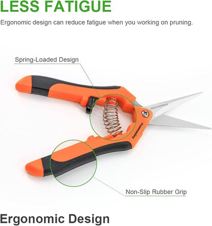 1 Pack Garden Pruning Shears with Straight Blades Trimming Scissors, Gardening Hand Pruning Snips Titanium Coated Precision Bonsai Pruning Shears, Convenient Flower Cutters (Orange)