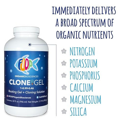 FOOP Clone Gel - Two Products in One: Rooting Gel + Cloning Solution - Get Big Fat White Fuzzy Roots Faster and Make Cloning Simple | Works Great in All Cloning Media (32oz)
