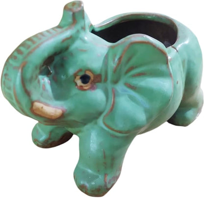 Cute Animal Elephant Shaped Ceramic Succulent Cactus Air Plant Flower Pots Planters-Plant Not Included (Pleasant Elephant)