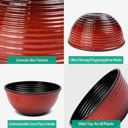 2 Pack 10 Inch Plant Pots,Durable Decorative Flower Pots Planters with Drainage Hole for Indoor and Outdoor Plants,Flowers,Succulents, Red