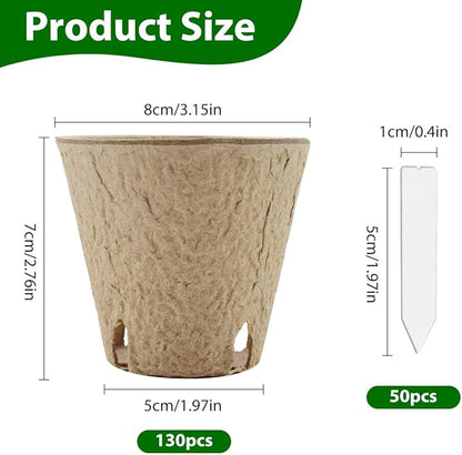 130 Pack 3.15 Inch Seedling Peat Pots, Biodegradable Seed Starters with Drainage Holes for Indoor Outdoor Plant Growing