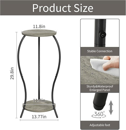 Plant Stand Indoor, 2 Tier Round Tall Plant Stand, Flower Pot Stand, Plant Shelf Rack, Corner Plant Stand for Planter Garden Balcony Patio Living Room (Grey-Wood, 2 Tier)