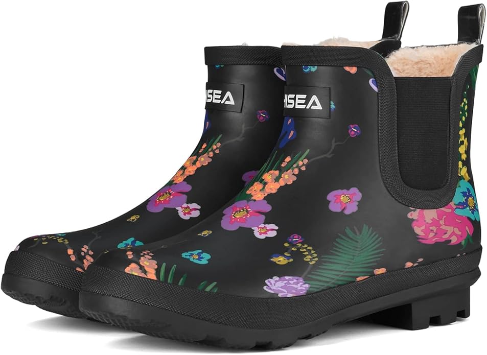 HISEA Women's Plush Rain Boots Waterproof, Chelsea Rubber Booties Women, Ladies Ankle Snow Boots for Winter Spring Garden Outdoor