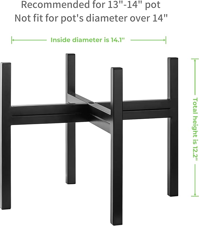 FaithLand Mid Century Plant Stand Indoor Outdoor(Plant Pot Not Included), Holds Planters with a Maximum Width of 14 Inch, Metal Planter Stand, Potted Plant Holder, Black - Width Not Adjustable