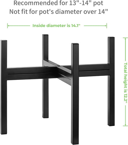 FaithLand Mid Century Plant Stand Indoor Outdoor(Plant Pot Not Included), Holds Planters with a Maximum Width of 14 Inch, Metal Planter Stand, Potted Plant Holder, Black - Width Not Adjustable
