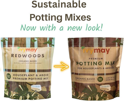 IvyMay Redwoods Potting Soil ― Organic Potting Mix for Indoor House Plants & Aroids, Ready to Use Potting Soil Indoor Plants with Perlite, Earthworm Castings, Essential Oils ― 4 qt