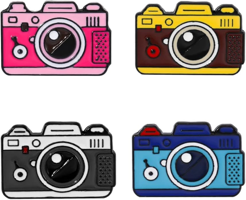 4pcs Creative Cartoon Camera Brooch Fashion Enamel Pin Photography Alloy Badges Outdoor Travel Brooch Bag Clothes Hat Decoration for Men Women Girls Kids Gift