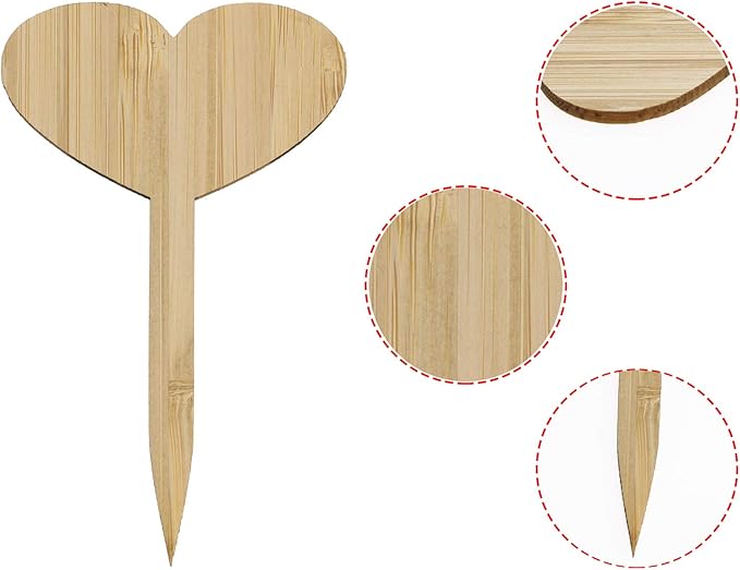 ONLYKXY 10 Pieces Plant Labels, Bamboo Plant Seed Labels Set, Heart Shaped Head Wooden Plant Sign Tags, Nursery Garden Herbs Flowers Vegetables Seed Potted Plants Markers, (6 x 10 cm)