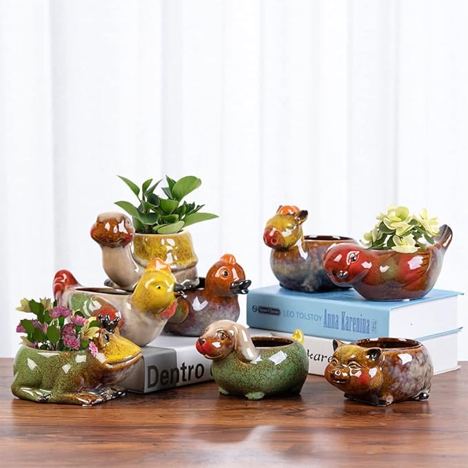 WAIT FLY Cute Animal Ceramic Flower Pot Succulent Planter-Duck