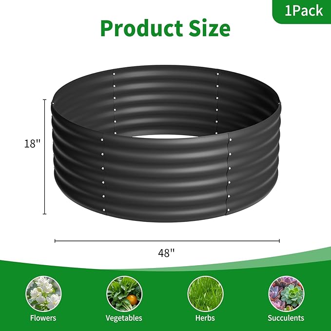 DDK Galvanized Raised Garden Bed,Round Outdoor Planter Bed, 4x4x1.5ft Metal Planter Box for Gardening and Planting,BK