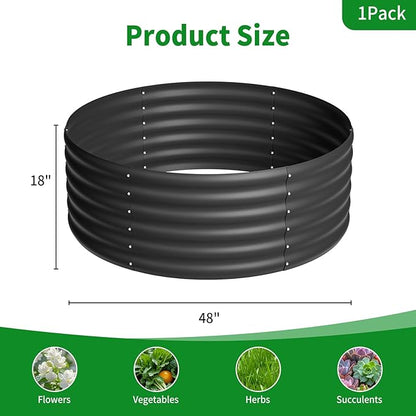 DDK Galvanized Raised Garden Bed,Round Outdoor Planter Bed, 4x4x1.5ft Metal Planter Box for Gardening and Planting,BK