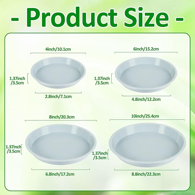Augshy 18 Piece Plant Tray, 4/6/8/10 inches 4 Sizes Transparent Plastic Flowerpot Tray Heavy Plant Drip Tray for Gardens, Balconies and Indoors