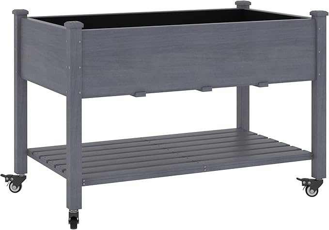 48x24x33in Raised Garden Bed Featuring Legs, Outdoor Elevated Wood Planted Box Equipped with Wheels & Shelf for Vegetable Flower, Backyard and Patio, Gray