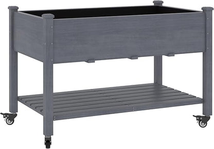 48x24x33in Raised Garden Bed Featuring Legs, Outdoor Elevated Wood Planted Box Equipped with Wheels & Shelf for Vegetable Flower, Backyard and Patio, Gray
