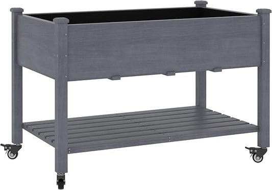 48x24x33in Raised Garden Bed Featuring Legs, Outdoor Elevated Wood Planted Box Equipped with Wheels & Shelf for Vegetable Flower, Backyard and Patio, Gray