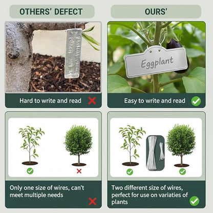 Metal Plant Labels, Aluminum Plant Tags, Tree Markers for Outdoor Garden, Waterproof (3-1/2", 100 Pcs, Two Wire Sizes)