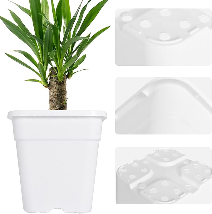 Square Planter Nursery Pots 9.77 Gallon Pots for Plants, Injection Molded Plastic Nursery Pots, Plant Container White 9.77 Gal 5-Pack