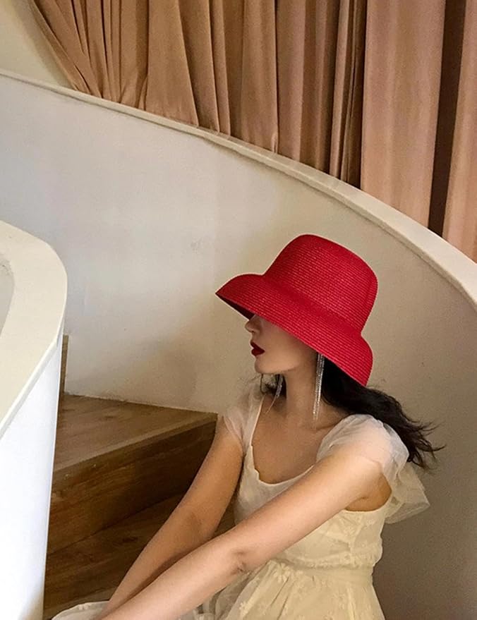 Wide-Brim Classic Elegant Style Foldable Straw Hat Women's Retro UV Resistant Sun Hats for Outdoor, Beach and Travel