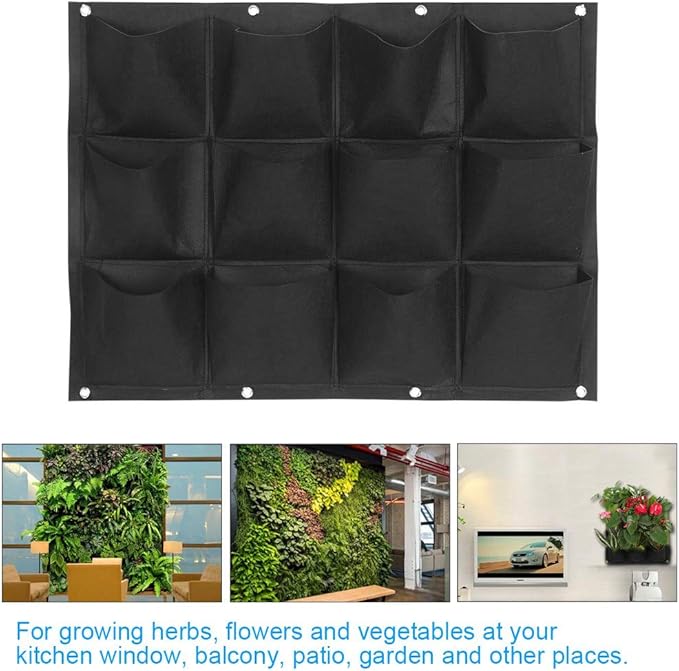 Plant Grow Bag for Vertical Gardening with 12 Pockets, Wall-Mounted Hanging Planter for Flowers and Vegetables, Felt Planting Bag for Indoor Outdoor Balcony and Patio Use in