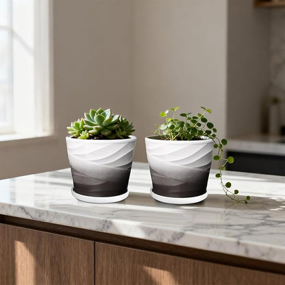 Ceramic Plant Pots,5 Inch,Set of 4,Planters with Drainage Hole and Saucer,Flower pots for Indoor Plants,Modern Design(5.5 in Diameter)