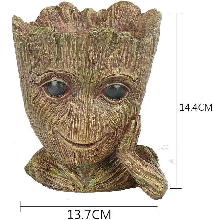 Funny Planter Head Planter with Drainage Hole Resin Plant Pot Pencil Holder Desk Storage(Funny Tree)