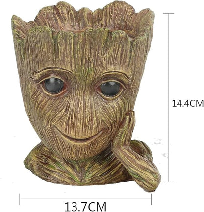 Funny Planter Head Planter with Drainage Hole Resin Plant Pot Pencil Holder Desk Storage(Funny Tree)