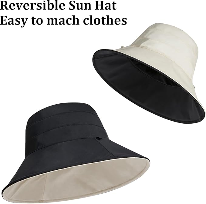 Peicees Wide Brim Sun Hats for Women Reversible Bucket Hat UV Sun Protection Hat UPF 50+ for Beach Travel Hiking Gardening