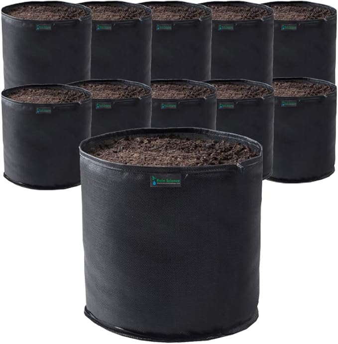 Commercial Grow Bag Pack of 10, Air Pruning Mesh Fabric Plant Containers (3 Gallon, Black)