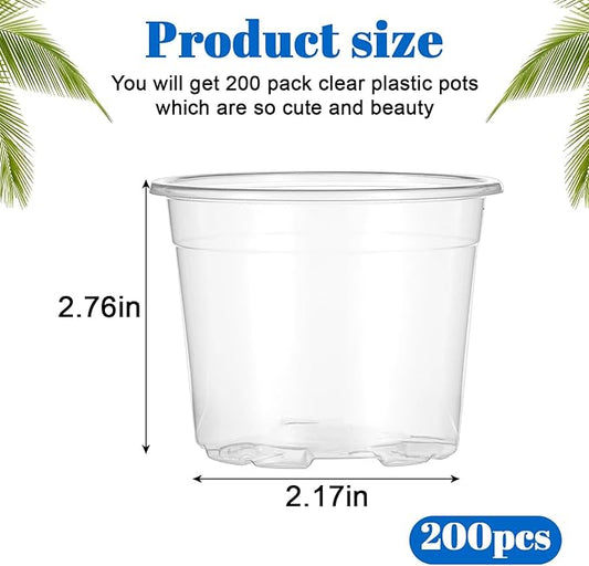 200 Pcs Clear Mini Plastic Plant Pot Nursery Seedling Pots Seed Starter with Drainage Holes for Indoor Outdoor Garden Succulent Plants Cuttings Transplanting