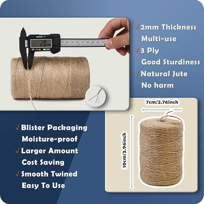 PerkHomy Natural Jute Twine 600 Feet Long Twine String for Crafts Gift Wrapping Packing Gardening Crochet Knitting Macrame Decor (Brown 2mm * 600feet)