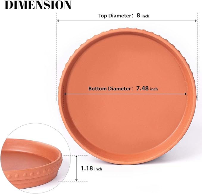 YBX 8-inch Plant Saucer Premium Terracotta Saucer Round Ceramic Plant Trays, Pack of 2 (Nature/Terracotta)