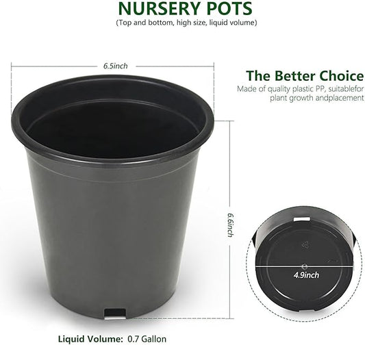 10-Pack 0.7 Gallon Round Planter Nursery Pots, Flower Plant Container Injection Molded Plastic Nursery Pot Gardening Pots for Indoor Outdoor Vegetables, Succulents, Black