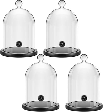 Uiifan 4 Pcs Smoking Cloche Smoking Gun Accessory Glass Dome Cloche Cover Infuser Cocktail with Wood Base for Whiskey Food Drinks, 9. 84 x 5. 91 Inch (Black)