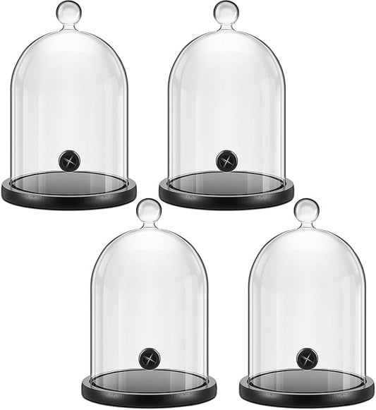 Uiifan 4 Pcs Smoking Cloche Smoking Gun Accessory Glass Dome Cloche Cover Infuser Cocktail with Wood Base for Whiskey Food Drinks, 9. 84 x 5. 91 Inch (Black)