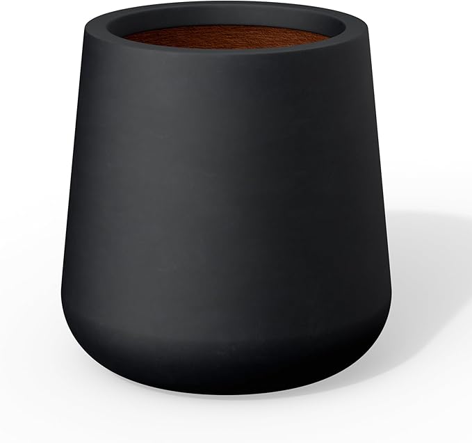 Kante Large Round Concrete Planter, 11.8" Dia Classic-Style Plant Pot with Drainage Hole, Ideal for Home, Patio, Garden, Flowers, Trees, Black Finish with Painted Interior
