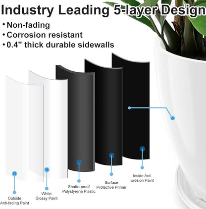 GameXcel Flower Pot Indoor - Outdoor Plant Pot - White Glossy Planter - Elegant Ceramics Imitation - 12" Diameter 12" Tall with Drainage Holes and Saucer 2 Pack