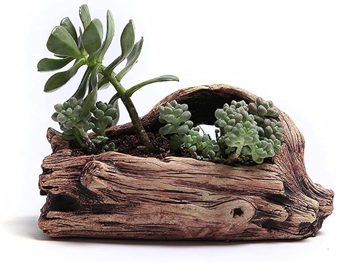 DIYOMR Cement Driftwood Planter Pots Imitation Stump Log Concrete Flower Succulent Pot/Container (7.7" L x 3.9" W x 3.7" H,Brownish Red)