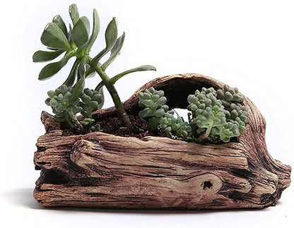 DIYOMR Cement Driftwood Planter Pots Imitation Stump Log Concrete Flower Succulent Pot/Container (7.7" L x 3.9" W x 3.7" H,Brownish Red)