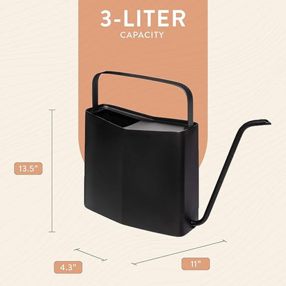 Modern Sprout Brass Finish Plant Watering Can - 3L Capacity - Long Spout Stainless Steel Vessel for Outdoor & Indoor Plants - Rust Resistant - Garden Accessory for Houseplants & Decorative Use (Black)