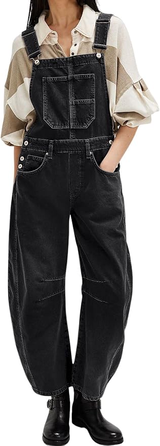 loveimgs Women Y2k Baggy Barrel Jeans Overalls Wide Leg Denim Pants Bib Overalls Jumpsuit Boyfriend Patchwork Jeans