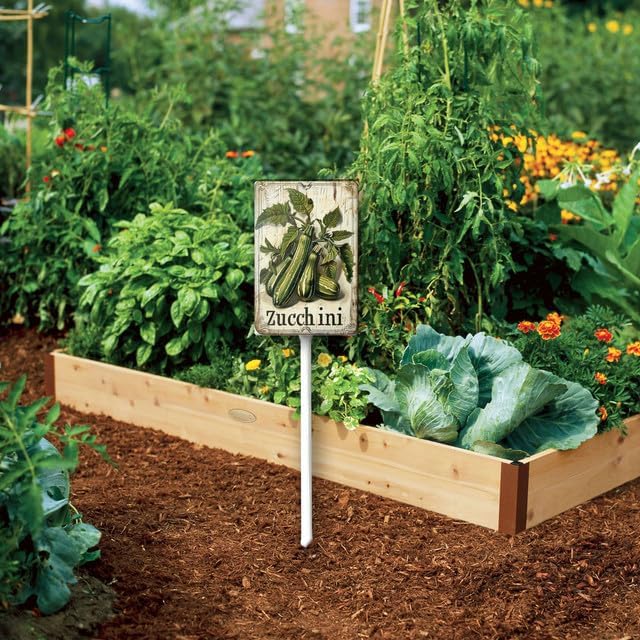 Uptell Vintage Vegetable Signs for Garden with Stake Zucchini Yard Sign Vegetable Garden Label Stakes Plant Markers for Outdoor Plants Waterproof 8.8x7inch