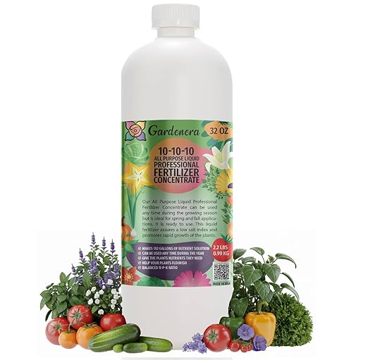 Gardenera Premium 10-10-10 All Purpose Liquid Plant Food - Professional Grade Garden Fertilizer Concentrate for Lawns, Trees, Plants, Vegetables, Fruits & Flowers - Makes 192 Gallons - (32 OZ)