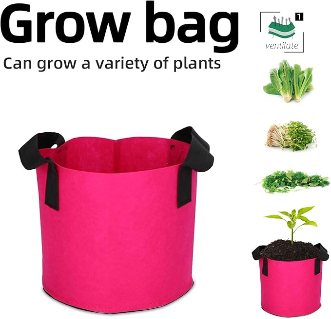 Grow Bags,Growing Pot Bags Garden Grow Bag Indoor Outdoor Fabric Aeration Plant Pot Container Flower Vegetable Pouch (Rose Red,1 Gallon)
