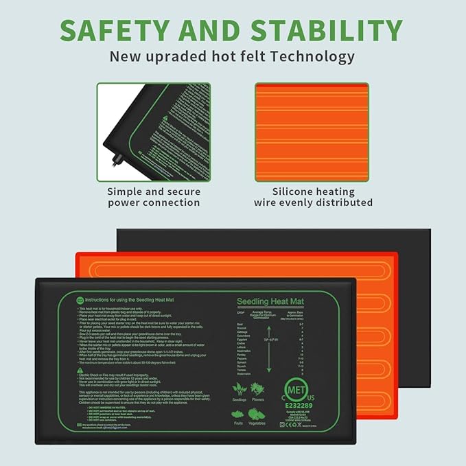 Seedling Heat Mats,Daisy Chain 4 Pack 10" x 20.75" 21W Waterproof Heating Pad for Hydroponics Plant Germination Tray Seed Starting,Each Pads Linkeable & Separable